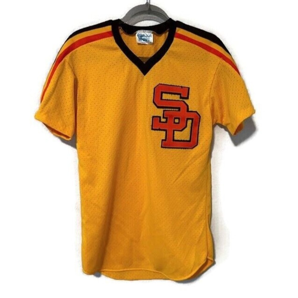 VTG San Diego Padres Batting Jersey Shirt M Gold Yellow Roman Sport Mesh USA